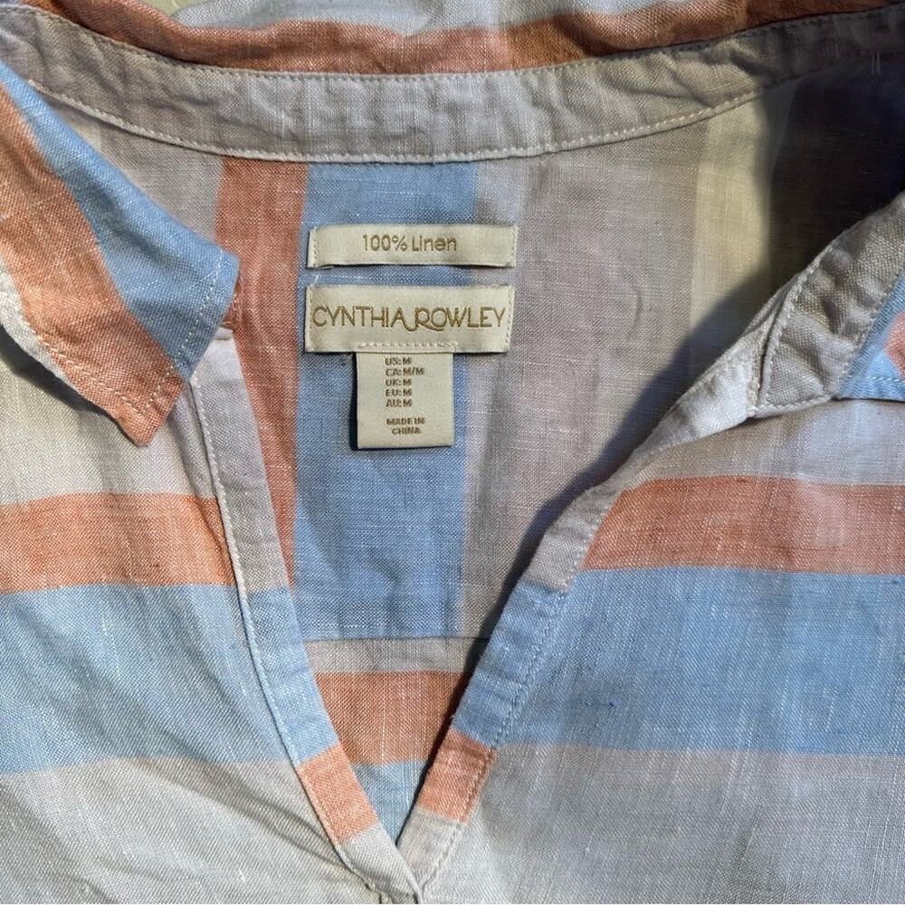 Cynthia Rowley 100% Linen Shirt 3/4 Sleeve Collared V-Neck Top Size Medium - Picture 6 of 7